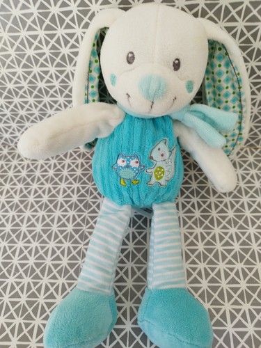 Doudou lapin blanc - bleu, hibou