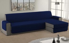 Irge Adapté Housse De Canapé Avec Méridienne 2 Places 200 Cm Matelassé Bleu