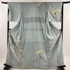 Beau kimono Hōmongi 163 cm M par Kataoka Ainosuke couleur bleu soie
