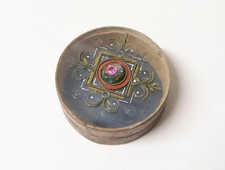 Ancienne Boîte à mouches ou confiseries verre décoré papier maché XVIIIe