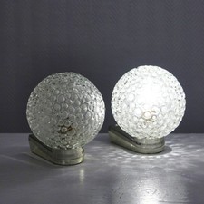 Paire d'appliques vintage globe verre bullé dépoli design Space Age 1970s