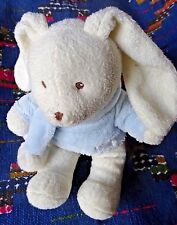 AB3 / DOUDOU PELUCHE NATALYS LAPIN BLANC PULL ECHARPE BLEU DOUCEUR ETAT NEUF