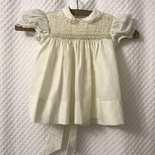 Vintage Smocked Baby Dress Woodward’s 18m Soft Yellow Lace Smocking