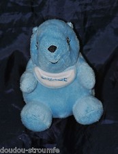 ?Doudou Ecureuil Marmotte URIAGE Bleu Bavoir Blanc Brodé Peluche 15Cm Ours NEUF