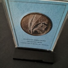 MEDAILLE ARGENT 950‰ LA COMETE DE HALLEY ASTRONOMIE 23g 37mm + SUPPORT