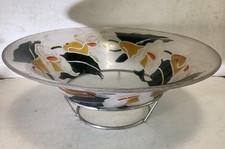 Grande Coupe Art Déco:Verre Soufflé dépoli, émaillé à Décor Floral Japonisant