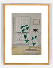 Andrée SAUNIER (1925-2015) Belle peinture scène d'intérieur design 1960 (28)