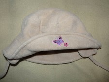 Chapeau bonnet écru brodé en polaire bébé fille 56 cm - TBE