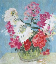 Tableau nature morte bouquet fleurs école russe art moderne huile toile Russie