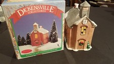 1989 Dickensville Collectables Porcelain Lighted House Church School Bell Tower
