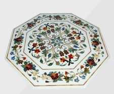 42 " Marbre Table Top Handmade Floral Incrustation Demi Précieux Pierres Travail