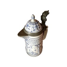 Chope à bière allemande Grès et étain - Ancienne - 28 cm