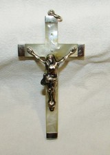 PENDENTIF CROIX JESUS CHRIST ARGENT NACRE Mother-of-Pearl silver Cross Pendant