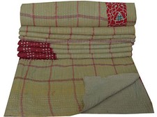 Couverture Décorative En Coton Kantha Réversible Boho Vintage Indien