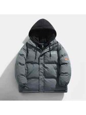 Blouson D'Aviateur Duvet Sintetique Mode Homme Gris Noir à Capuche Poches