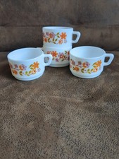 Lot tasse à café vintage X4 Arcopal Scania Motif Fleur Orange Année 70