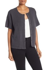 NWT Eileen Fisher Short Sleeve Silk Blend Cardigan Gray Graphite Size M Medium