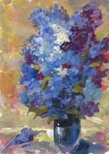 bouquet de fleurs multicolores en vase dessin original A3 oeuvre techniq. mixte