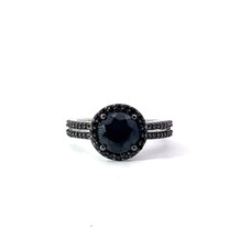 Nouveau Argent 2.50ct Noir Rond Spinelle Double Anneau Halo Bague Taille 7