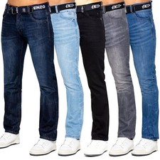 Enzo Jean Droit Homme Coupe Régulière Pantalon Denim Ceinturé Tailles UK