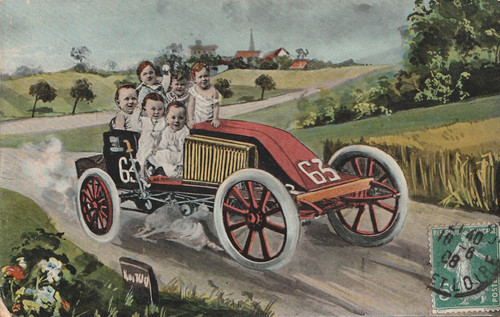 Cpa bebes multiples automobile - bebes,