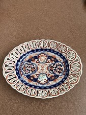 Grand Plat Ovale En Porcelaine Imari Au Pourtour Ajourée
