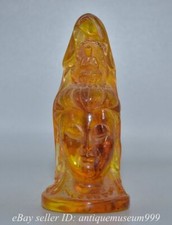 5.8" Rare Chinese Amber Carving Kwan-yin Guan Yin Goddess Head Buddha Statue