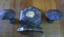 GARNITURE DE CHEMINÉE ART DÉCO 1920/25 DÉCOR DE ROSES HORLOGE PENDULE  D279