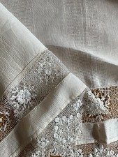 Vintage French Cotton Curtain - Lace & Scallops - Off-White Curtain - Handmade