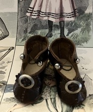 Ancienne Paire de Chaussure de poupée en cuir  Bleuette  Bambino - Bru