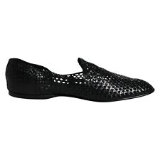 Dolce & Gabbana Chaussures Noir Tissé Cuir à Enfiler Mocassins Hommes EU45/US12