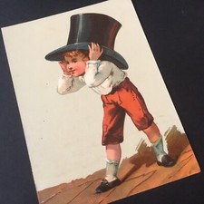Grand Chromo Ancien XIXè Chapeau Haut de Forme Victorian Scrap Oblaten Glanzbild