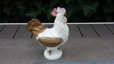 Gros ancien coq en opaline de foire couleur blanche. Haut : 22 cm.