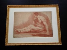 Rarissime grande gravure XVIIIème Demarteau Vanloo sanguine homme superbe cadre