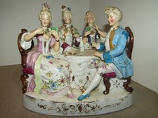 Ancien Groupe Personnages Têtes Mobiles Porcelaine Epoque Début XXème