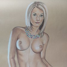 Dessin original sexy modèle nu signé