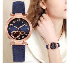 Montre fine bleue petits cœurs avec chiffres fantaisie femme fille