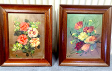 Paire de tableaux roses et