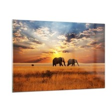 Impression sur Verre 120x80cm Tableaux Image Les éléphants Safari jungle buisson