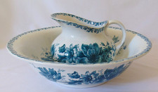 BROC ET VASQUE DE TOILETTE FAIENCE SARREGUEMINES MODELE XENIA BLEU TURQUOISE