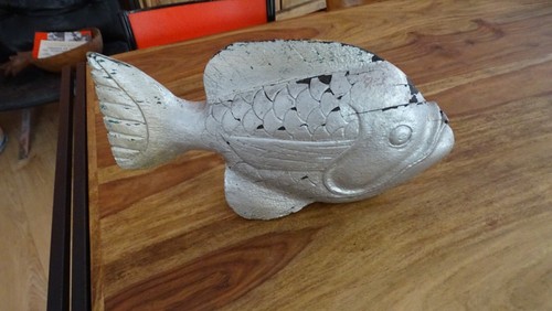 Statue bois poisson carpe - bois, koi