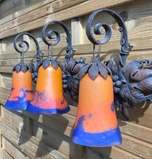 3 APPLIQUES  1930 Pate de Verre Fer Forge