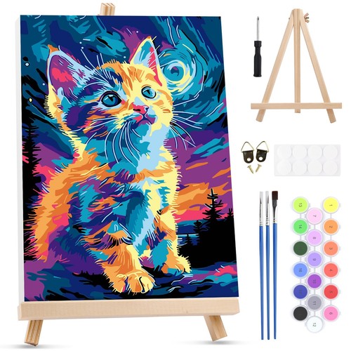 Chat nuit étoilée peinture - nuit,