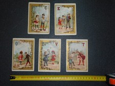   XIX ème siècle 5 cartes en carton ( pas chromo ) pour  école  :QUILLES CROQUET