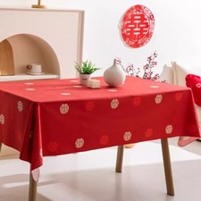1X Ethnique Nappe Rouge Rétro Nappe Carré Chinois Mariage Cuisine Décors