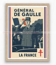 ?? Affiche vintage "Général de Gaulle – La France Libre" ? Poster Historique