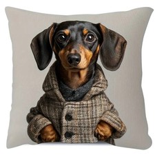 Housse de coussin LIQUIDATION * Teckel et son manteau 45 cm Style contemporain