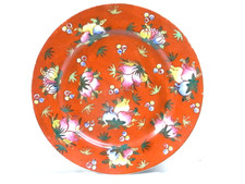 🇫🇷 ANCIENNE ASSIETTE PLAT PORCELAINE EMAILLE DECOR FLEUR ART ASIATIQUE CHINE