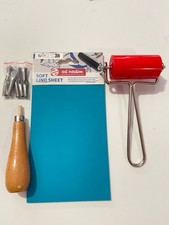 Ensemble Kit linogravure 5 Gouges Assorties, rouleau 6cm et plaque Lino