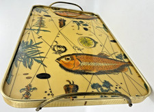 Large vintage french tray 1970's plastic on wood metal contour